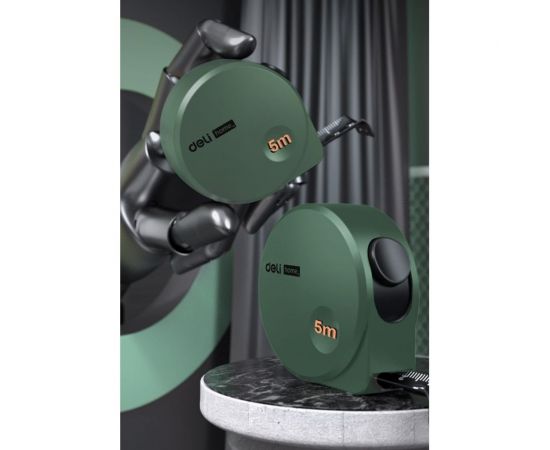 Рулетка DELI home series green ht8519l 5мх19мм, эксклюзивный дизайн, корпус из софттач пластика, противоскользящая резиновая вставка, подарочная упаковка 112897 – изображение 4