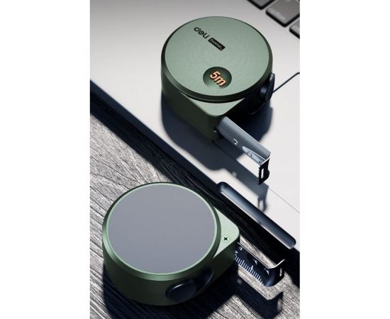 Рулетка DELI home series green ht8519l 5мх19мм, эксклюзивный дизайн, корпус из софттач пластика, противоскользящая резиновая вставка, подарочная упаковка 112897 – изображение 5