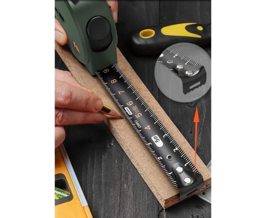 Рулетка DELI home series green ht8519l 5мх19мм, эксклюзивный дизайн, корпус из софттач пластика, противоскользящая резиновая вставка, подарочная упаковка 112897 – изображение 7