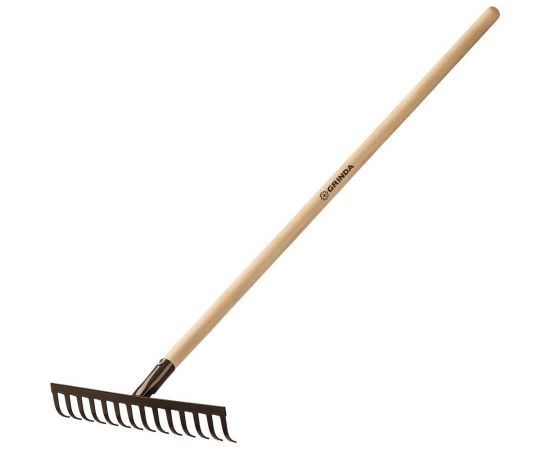 Садовые грабли с деревянным черенком GRINDA 14 прямых зубьев, 360х80х1300 мм 39583-14 