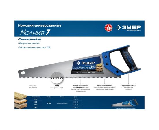 Универсальная ножовка Зубр МОЛНИЯ-7 400 мм, 7 TPI 1537-40_z02 – изображение 2