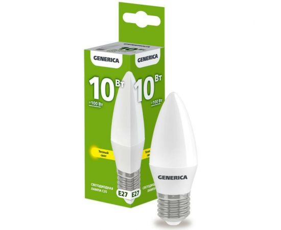 Светодиодная лампа GENERICA C35 свеча 10Вт 230В 3000К E27 LL-C35-10-230-30-E27-G 