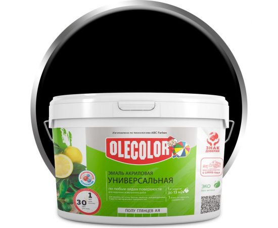 Акриловая эмаль OLECOLOR полуглянцевая, черный, 2 кг 4300002556 