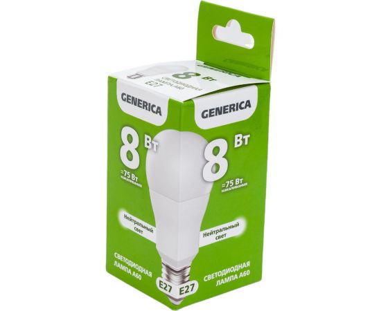 Светодиодная лампа GENERICA A60 груша 8Вт 230В 4000К E27 LL-A60-08-230-40-E27-G – изображение 2
