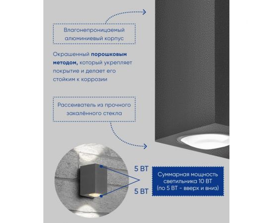 Уличный светодиодный светильник FERON DH055, 2x5W, 800Lm, 4000K, серый 48488 – изображение 4
