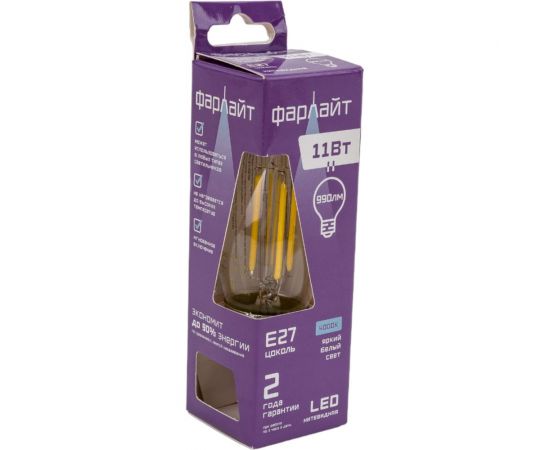 Нитевидная прозрачная лампа свеча Фарлайт С35 11 Вт 4000 К Е27 FAR000158 – изображение 4
