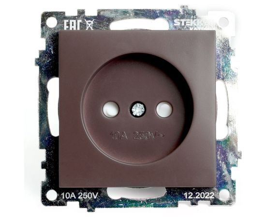 1-местная розетка без заземления (механизм) STEKKER GLS10-7109-04, 250V, 10А с защитной шторкой, серия Катрин, шоколад 49025 