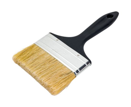 Плоская кисть Петрович 100 мм, светлая натуральная щетина, пластиковая ручка 4100000703 – изображение 3