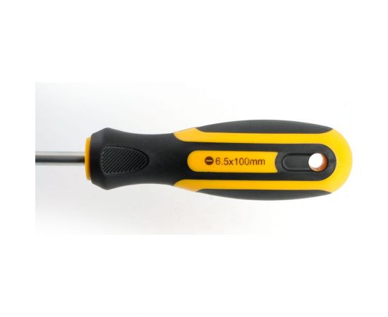 Шлицевая отвертка STEKKER SL 6.5 х 100 мм cr-v, двухкомпонентная рукоятка SDM-SL65-100, 39773 – изображение 4