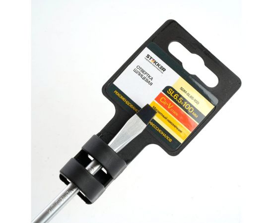 Шлицевая отвертка STEKKER SL 6.5 х 100 мм cr-v, двухкомпонентная рукоятка SDM-SL65-100, 39773 – изображение 5