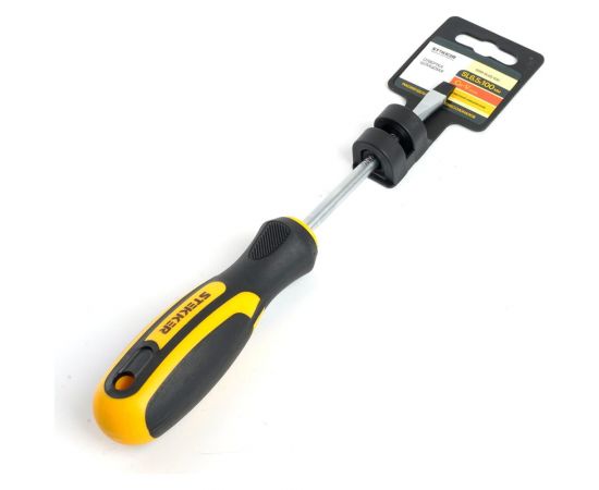 Шлицевая отвертка STEKKER SL 6.5 х 100 мм cr-v, двухкомпонентная рукоятка SDM-SL65-100, 39773 – изображение 6
