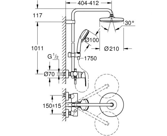 Душевая система со смесителем для душа GROHE Tempesta Cosmopolitan 210 26224001 – изображение 3