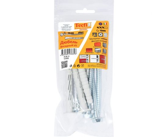 Фасадный дюбель с шурупом Tecfi шлиц TORX, прессшайба 10x80 4 шт 147656 – изображение 6
