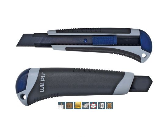 Строительный нож WILPU WCM002 PRO прорезиненный, 2 запасных лезвия, 18 мм 5090100001 