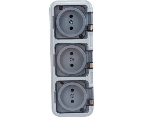 3-местная розетка Bylectrica ОУ IP54, с прозрачной крышкой, серия ПРАЛЕСКА АКВА, серый, РА16-0131(02) 