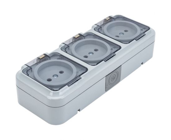 3-местная розетка Bylectrica ОУ IP54, с прозрачной крышкой, серия ПРАЛЕСКА АКВА, серый, РА16-0131(02) – изображение 5