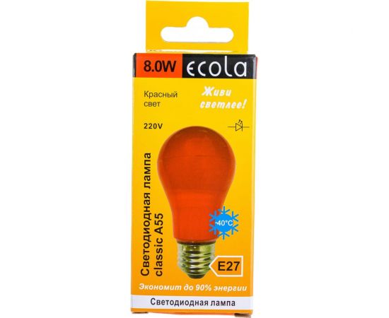 Светодиодная лампа Ecola classic LED color 8,0W A55 220V E27 Red Красная 360 композит 108x55 K7CR80ELY – изображение 4
