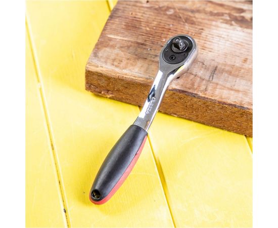 Ключ-трещотка DELI dl2324 1/4"" 150 мм, двухкомпонентная рукоять, 72 зуба, шестерня Cr-Mo, быстросъемная 104465 – изображение 3