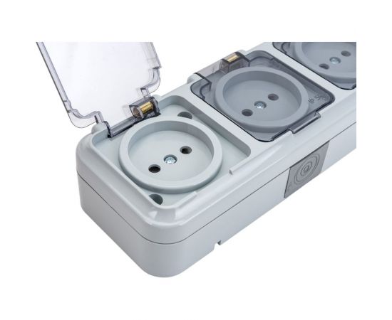 3-местная розетка Bylectrica ОУ IP54, с прозрачной крышкой, серия ПРАЛЕСКА АКВА, серый, РА16-0131(02) – изображение 3