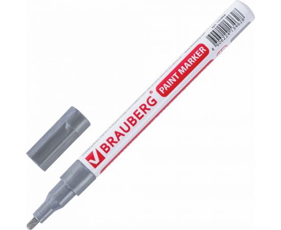 Лаковый маркер-краска 1-2 мм, серебряный, нитро-основа, алюминиевый корпус BRAUBERG 150866 