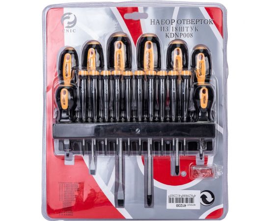 Набор отверток CNIC 18шт 4 шл., 4 кр., 10 часовых с магнит. нак., CrV, ре KDNP008 41230 