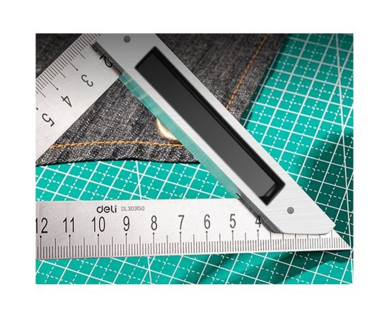 Треугольная стальная линейка DELI dl303150 нержавеющая сталь, алюминиевое основание 104520 – изображение 4