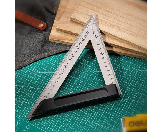 Треугольная стальная линейка DELI dl303150 нержавеющая сталь, алюминиевое основание 104520 – изображение 5