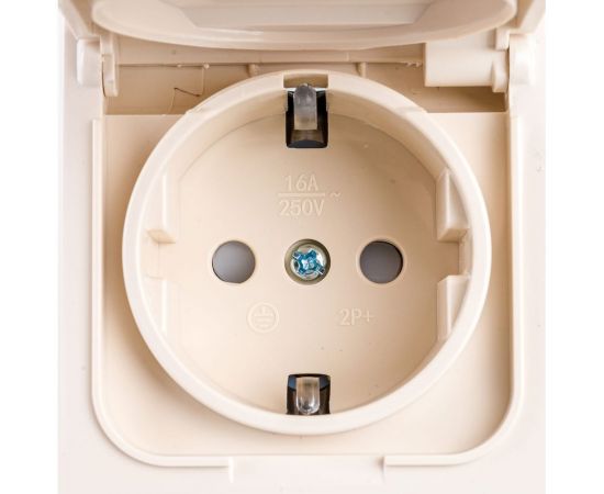 1-местная розетка EKF Минск СП с/з с крышкой 16А бежевая с защитными шторками IP44 SQERR16-029-200-44 – изображение 6