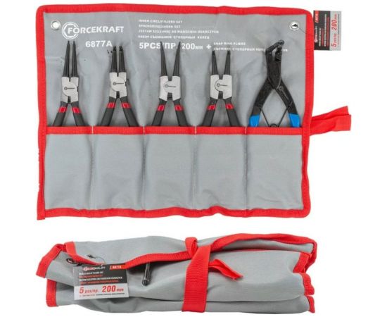 Набор съемников стопорных колец Forcekraft 5пр. (L-200мм+съемник стопорных колец суппортов), на полотне FK-6877A 52483 
