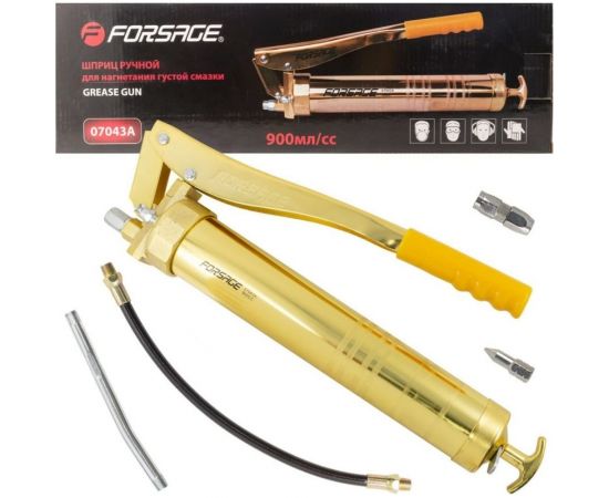 Ручной шприц для нагнетания густой смазки Forsage 900 мл, в комплекте с жестким и гибким наконечниками F-07043A 51258 