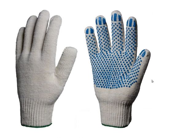 Перчатки Факел Стандарт х/б, 10класс, ПВХ-точка, 116текс, белые, 10 пар 87479517 