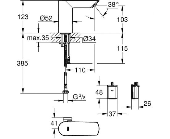 Смеситель GROHE Bau Cosmopolitan E, инфракрасная электроника для раковины 36451000 – изображение 8