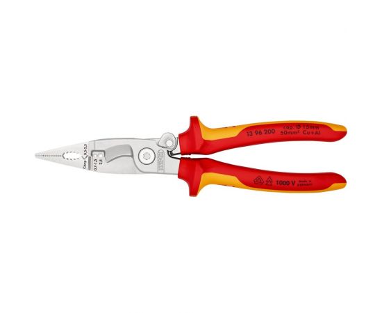Электромонтажные клещи Knipex VDE, 6-в-1, зачистка: 0.75 - 1.5 + 2.5 мм, L-200 мм, KN-1396200SB 