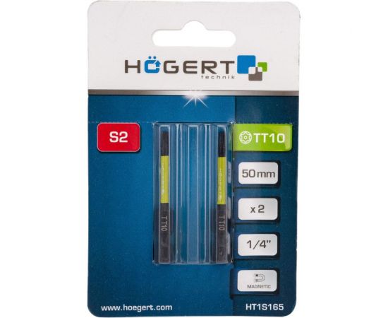 Биты ударные Т10, 50 мм, сталь S2, 2 шт HOEGERT TECHNIK HT1S165 