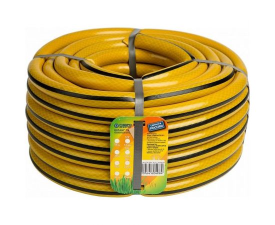 Поливочный трехслойный шланг Гидроагрегат 1/2"", 25 м, желтый с черной полосой Р1-00003339 