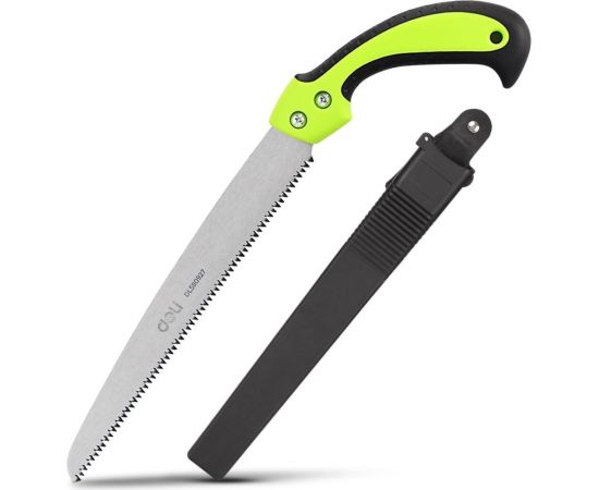 Садовая пила с ножнами DELI DL580927 270 мм, сталь 65MN, 7 зубьев на дюйм, обрезиненная ручка, 3D заточка, двухрядное распределение кромок 114779 