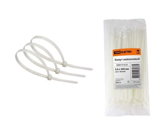 Нейлоновый белый хомут 3,6х300мм 100шт TDM SQ0515-0123 