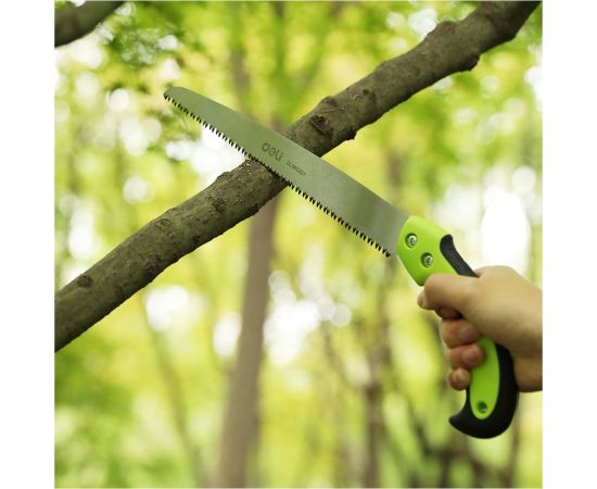 Садовая пила с ножнами DELI DL580927 270 мм, сталь 65MN, 7 зубьев на дюйм, обрезиненная ручка, 3D заточка, двухрядное распределение кромок 114779 – изображение 2