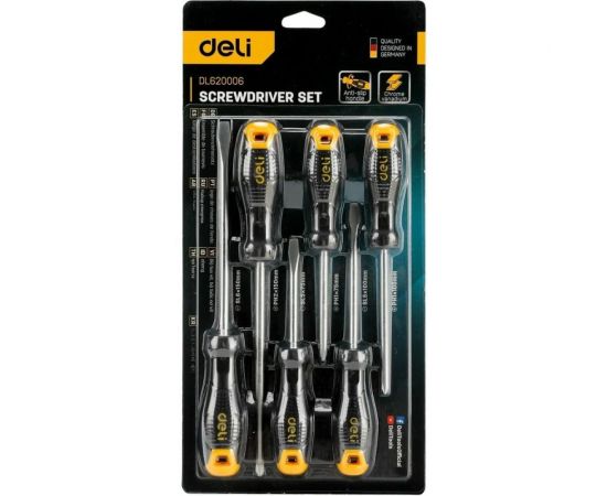 Набор отверток DELI dl620006 SL5x75, SL5x100, SL6x150, PH1x75, PH1x100, PH2x150, 6 шт. 104547 – изображение 2
