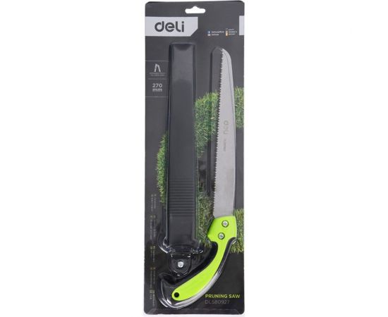 Садовая пила с ножнами DELI DL580927 270 мм, сталь 65MN, 7 зубьев на дюйм, обрезиненная ручка, 3D заточка, двухрядное распределение кромок 114779 – изображение 3