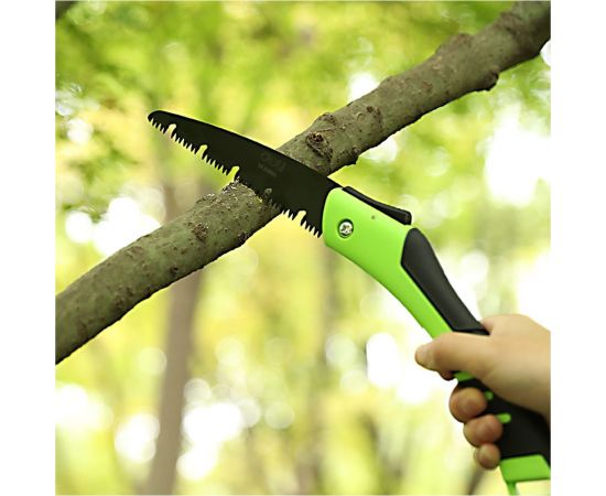 Складная садовая пила DELI DL6006 170 мм, сталь 65MN, 7 зубьев на дюйм, обрезиненная ручка, шлифовка зубов с 3-х сторон, двухрядное распределение кромок 114773 – изображение 8