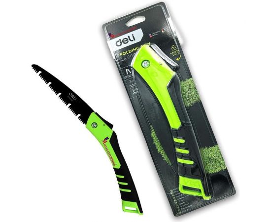 Складная садовая пила DELI DL6006 170 мм, сталь 65MN, 7 зубьев на дюйм, обрезиненная ручка, шлифовка зубов с 3-х сторон, двухрядное распределение кромок 114773 – изображение 10