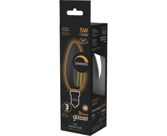 Лампа Gauss LED Filament Свеча dimmable E14 5W 420lm 2700К 103801105-D – изображение 7