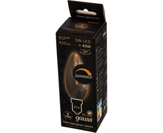 Лампа Gauss LED Filament Свеча dimmable E14 5W 420lm 2700К 103801105-D – изображение 2