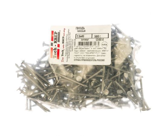 Толевый гвоздь 2.5х40, 500г (примерно 329 шт.) - пакет Tech-Krep 124614 