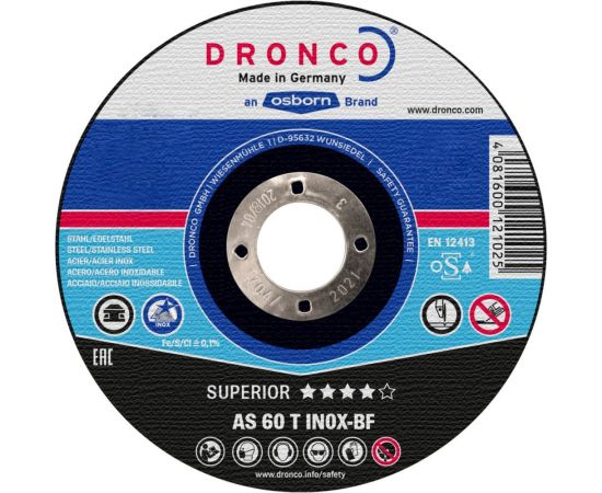 Диск отрезной по нержавейке Superior AS60T INOX (125x1x22.23 мм) DRONCO 1121240100 