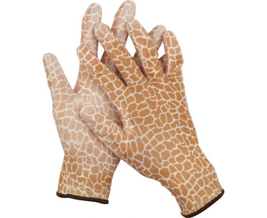 Садовые перчатки Grinda, прозрачное PU покрытие, 13 класс вязки, коричневые, размер M 11292-M 