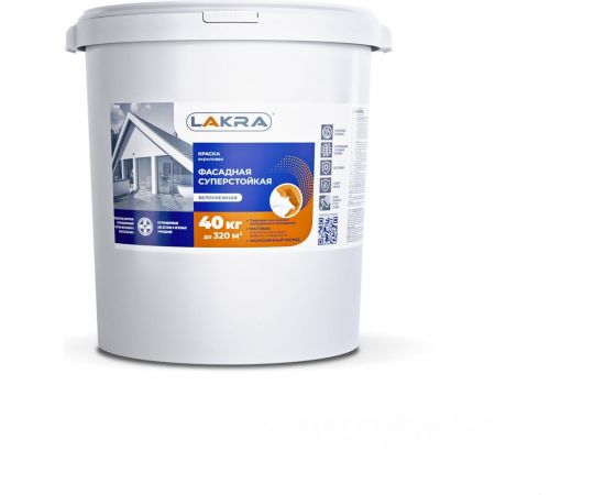 Фасадная краска ЛАКРА акриловая, суперстойкая, белоснежная, 40 кг 8306526 ЛА-00000096 