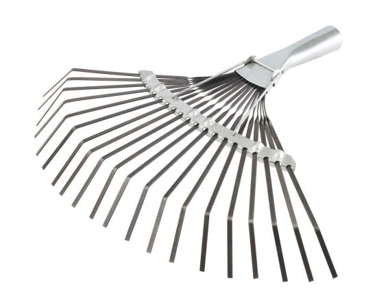 Веерные пластинчатые грабли КЭС оксидированные, ширина 385 мм, 20 зубьев, тулейка 30 мм, без черенка 21010026 