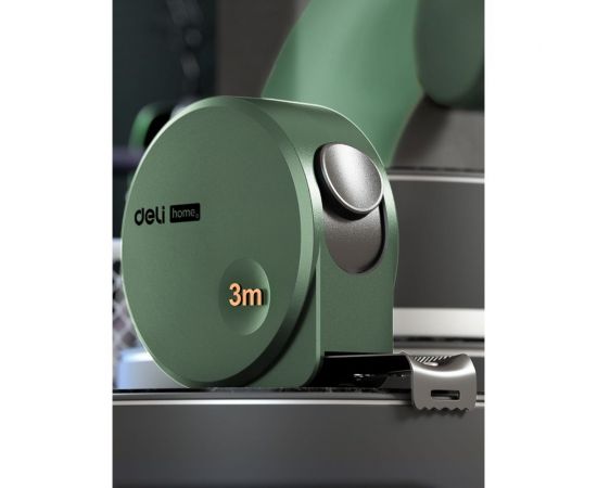 Рулетка DELI home series green ht8316l 3мх16мм, эксклюзивный дизайн, корпус из софттач пластика, противоскользящая резиновая вставка, подарочная упаковка 112895 – изображение 4